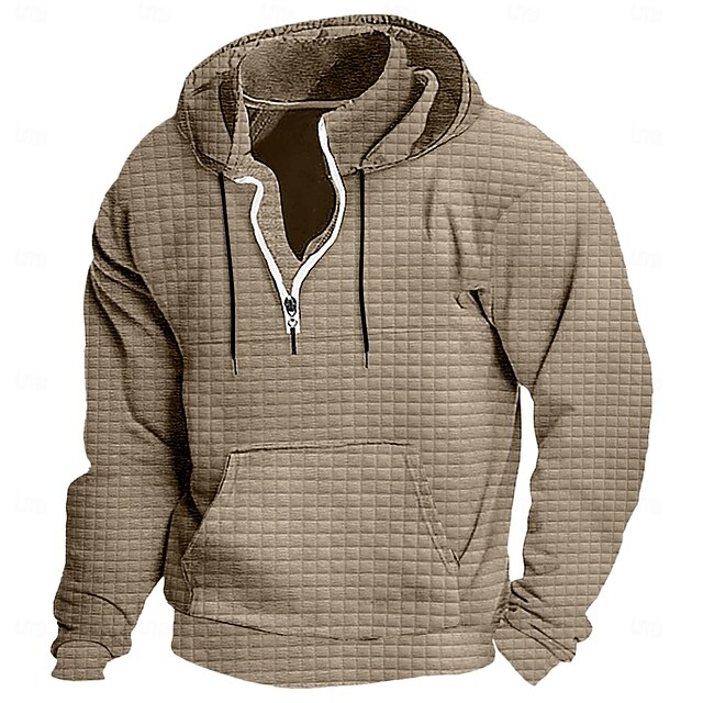  Homens Moletom Moletons Waffle Moletom com capuz Quarter Zipper Hoodie Moletom Tático Preto Branco Vinho Azul Marinha Verde Com Capuz Tecido Bolsos Desportos e Ar livre Diário Streetwear Básico