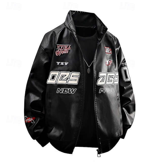  Homme Veste en Similicuir Veste moto Blouson de Moto Vacances Quotidien Coupe-vent Chaud Avec Poches Automne Hiver Lettre Mode Classique Revers Régulier Noir Blanche Rouge Veste