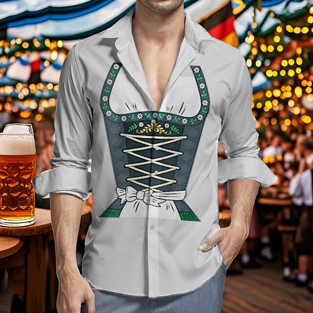  Oktoberfest Cerveja Estampa Dirndl Camisas do Havaí Camisa Aloha Bávaro Munique Alemão Arte Gráfica Para Homens Adulto Carnaval Cerveja Oktoberfest Impressão 3D Férias Festa