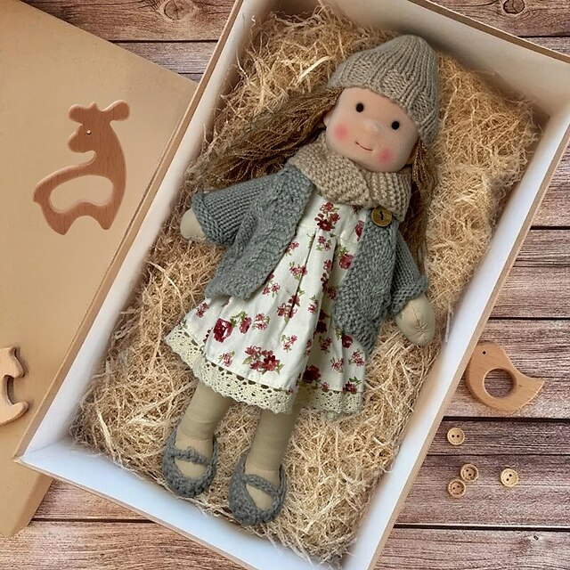  Păpușă Waldorf lucrată manual, fetiță, cu seturi de haine - păpușă de pluș moale de 29 cm pentru copii mici, cadou ideal de Crăciun pentru copii