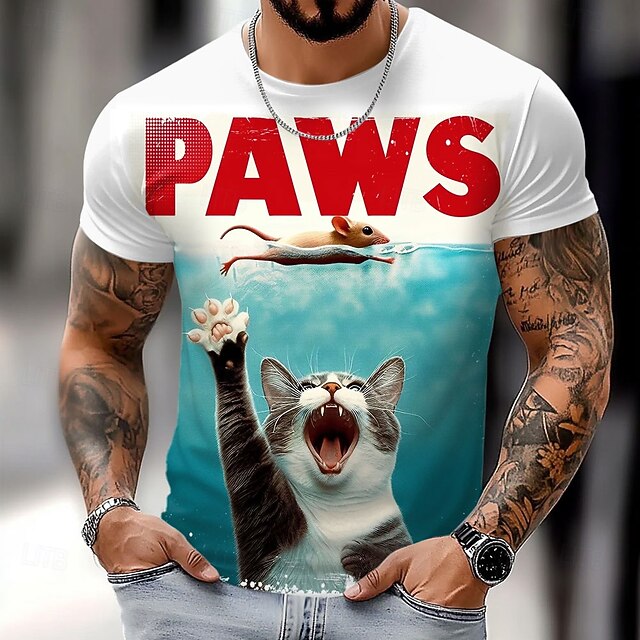 Men's Paws Jaws Parody Graphic T-Shirt Funny Cat & Mouse Pun Design4