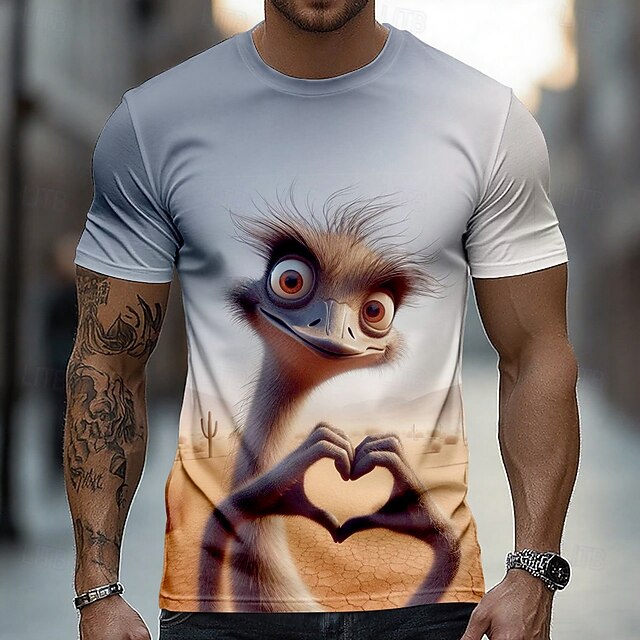 Men's Animal Funny T Shirt Short Sleeve T shirt 3D Print Crew Neck Shirt Exaggerated Designer Party Street Casual Khaki Summer Spring All Seasons Clothing Apparel S M L XL XXL XXXL4