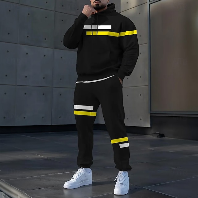  Hombre Tiras horizontales 2 piezas Conjuntos de sudaderas 3D Chándal Sudadera con capucha Manga Larga Pantalones largos Con Capucha Deportivo Casual / Diario Ropa Deportiva Impresión 3D Primavera