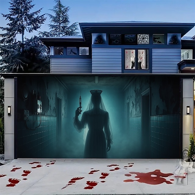  Halloween Utendørs Garasje Dørtrekk Spøkelsesbrud Bedriftskaller Banner Stort Teppe Bakgrunns Dekorasjon Ferie Utendørs Garasje Dør Hjemme Vegg Dekorasjoner
