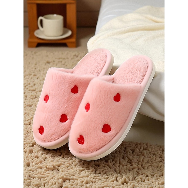  Dames Slippers Fuzzy pantoffels Indoor pantoffels Warme Pantoffels Huis Valentijnsdag Dagelijks Hartvormig Met fleece gevoerd Platte hak Ronde Teen Pluche Casual Comfortabel Imitatiebont Leegloper