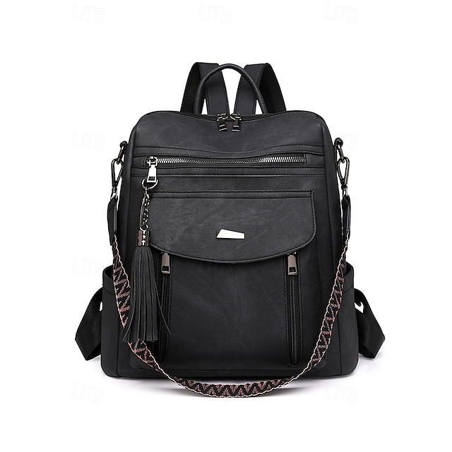 Large Convertible Backpack Purse with Tassel, Faux Leather, 15.6\
