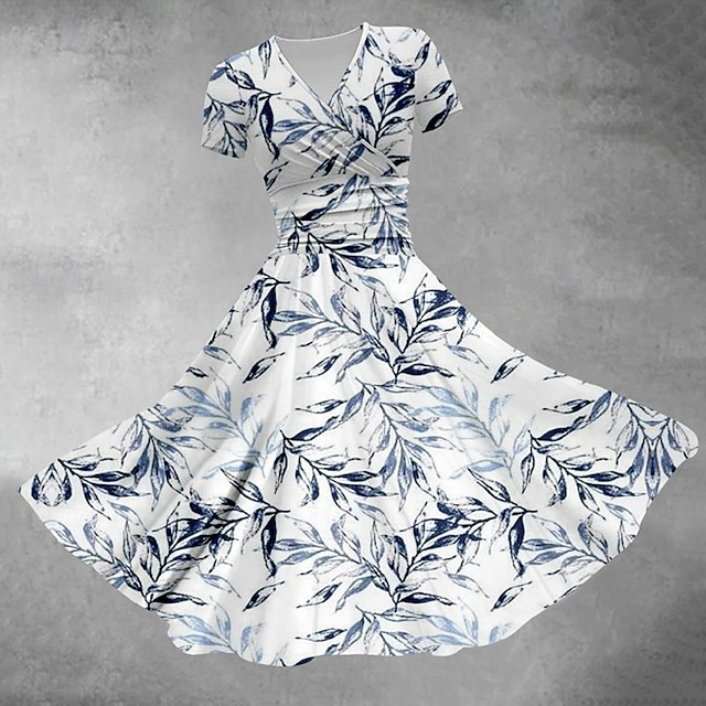  Pentru femei Rochii Midi Rochie casual Rochie de vară Modă Modern Zilnic Plajă Sfârșit de săptămână Fit regulat Frunză Manșon scurt În V Albastru piscină Vară Primăvară