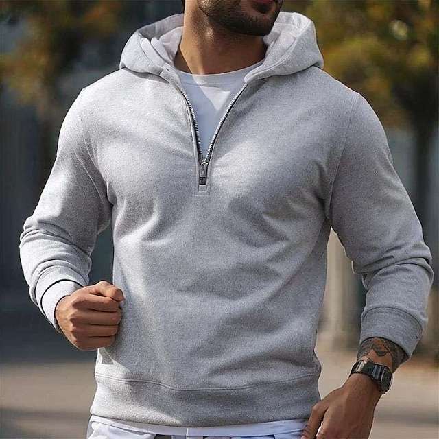  Hombre Sudadera Sudadera con capucha y cremallera de un cuarto Sudadera con capucha de lana Negro Gris Con Capucha Plano Cerrar Cremallera de un cuarto Deporte Casual Diario Ropa de calle Fresco Ropa