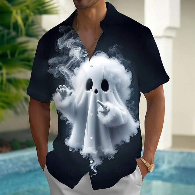 Halloween Men's Smoky Ghost Halloween Costumes Shirt Summer Shirt Button Up Shirt Short Sleeve Dark Punk Gothic Style Holiday Streetwear Summer Spring Turndown 3D Print Collared Shirts Front One4