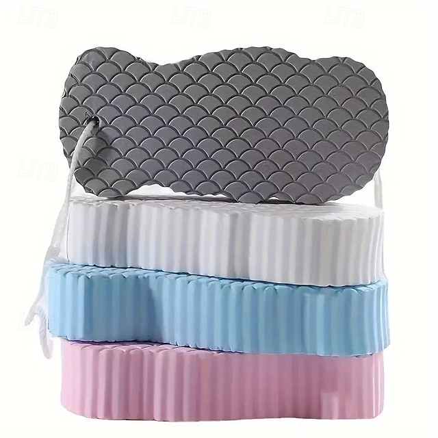  Pacote com 4 esponjas de banho esfoliantes super macias – esfoliante corporal 3D hipoalergênico, material TPR, limpeza profunda manual &suavização da pele, rosa/azul/branco/cinza