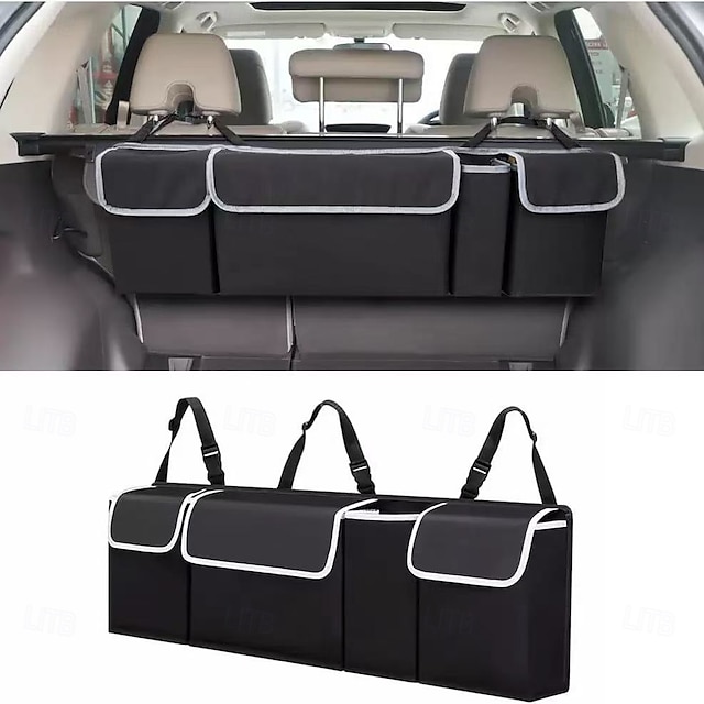  Car Trunk Organizer Large Capacity with Multi-Pockets, Universal Backseat Storage Bag Made of Durable 600D Oxford Fabric for SUV, Truck, Car Accessories