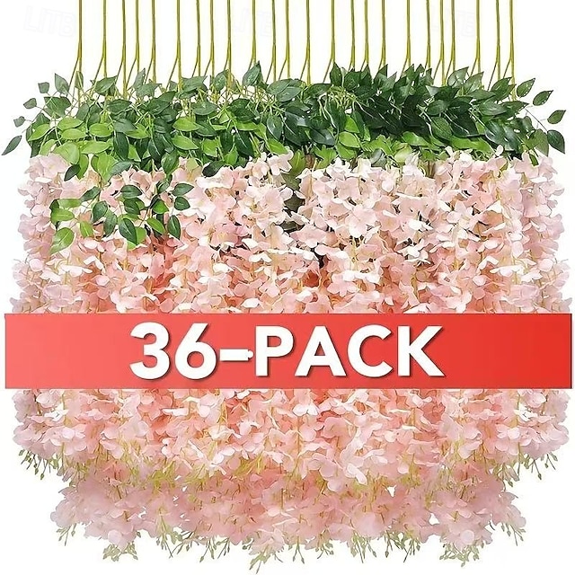  36 db-os rózsaszín műliliom függővirág, 1,1 méteres művirágfüzér esküvőre, kertbe, falra, karácsonyi dekorációra