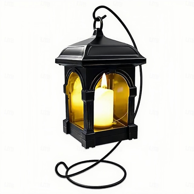  Felinar solar cu LED pentru exterior, 1 buc., lumini solare suspendate, impermeabile, alb cald, cu lumânare, cu suport, pentru decor de grădină, curte și terasă