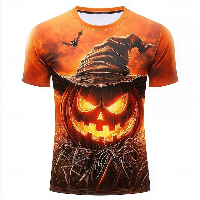  Halloween Per uomo Illusione ottica Zucca 3D Maglietta Manica Corta maglietta Stampa 3D Girocollo Camicia Moda Esagerato Quotidiano Feste Streetwear Casuale Arancione Arancione 2 Estate Primavera