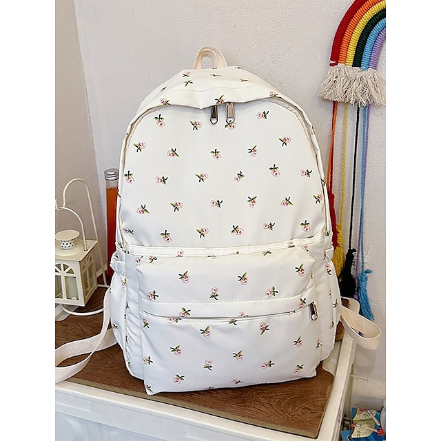  Canvas rugzak met bloemenprint voor dames – lichtgewicht casual schooltas met ruim interieur, vintage stijl dagrugzak voor tienermeisjes en studenten