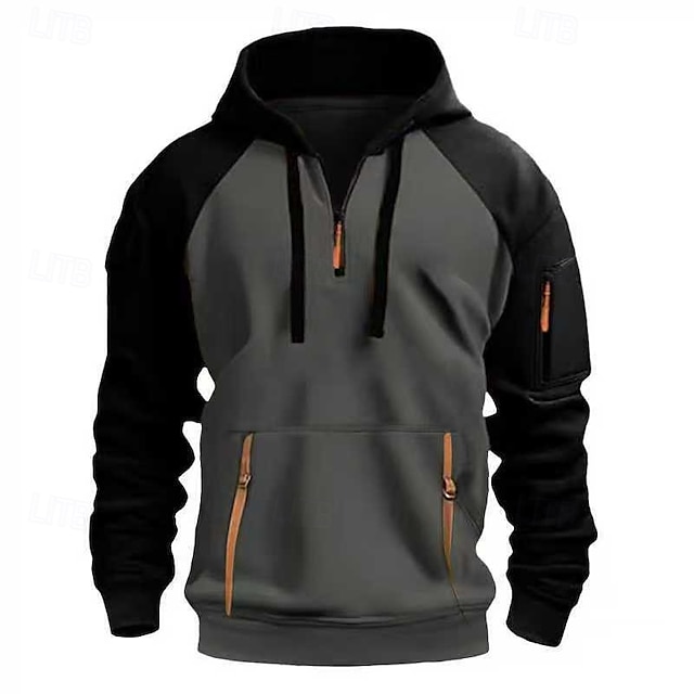  Homme Sweat à capuche Sweat à capuche quart zippé Noir Chameau Gris foncé À capuche Bloc de Couleur Patchwork Avec Poches Quart de zip Sport & Loisir Quotidien Fête Polyester Streetwear Basique