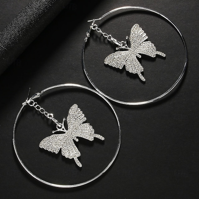  Dame Store Øreringer geometriske Sommerfugl Dyrebar Elegant Mote Kunstnerisk Fuskediamant øredobber Smykker Sølv Til Bryllup Fest Ferie 1 par