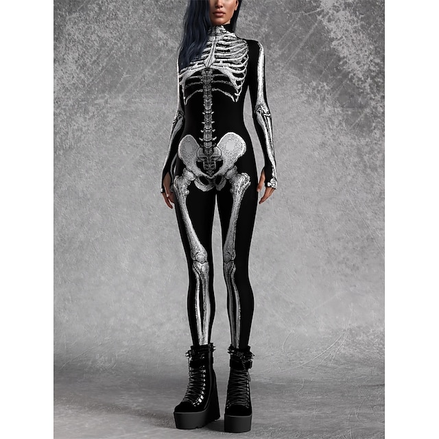  Totenkopf Halloween Bodysuit Ganzkörper-Catsuit Gruseliges Kostüm Kinder Erwachsene Herren Damen Jungen Halloween Karneval Tag der Toten Leistung Party Club Einfache Halloween-Kostüme Verkleiden