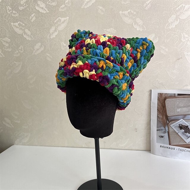 1pc Y2K Fashion Cartoon Cat Ears Beanie Hat, 100% Polyester Handmade ...