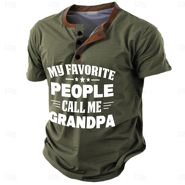 Men's Grandpa Graphic T-Shirt - "My Favorite People Call Me Grandpa" Henley Short Sleeve Family Tee 7