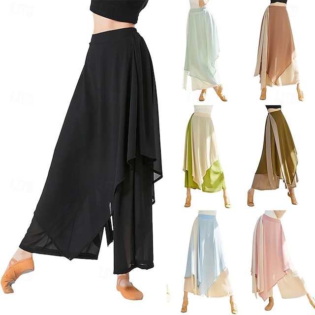  leggings com saia para mulheres, calças de ioga, leggings elásticas para dança de balé, meia-calça de chiffon com saia para balé latino, salsa e tango