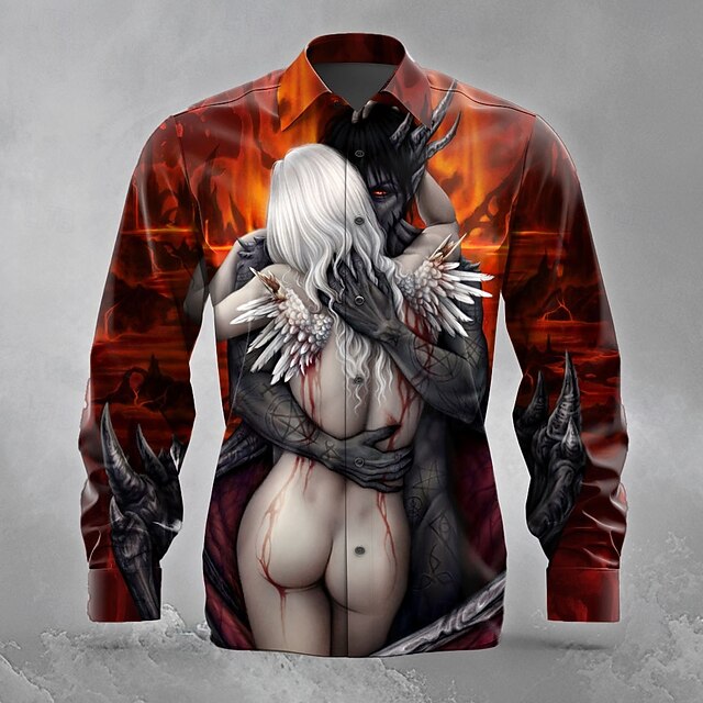 Between-Heaven-and-Hell by Sarah Richter Men's Angel & Devil Blood stains Button Up Shirt Long Sleeve Designer Shirt Limited Artist Edition4