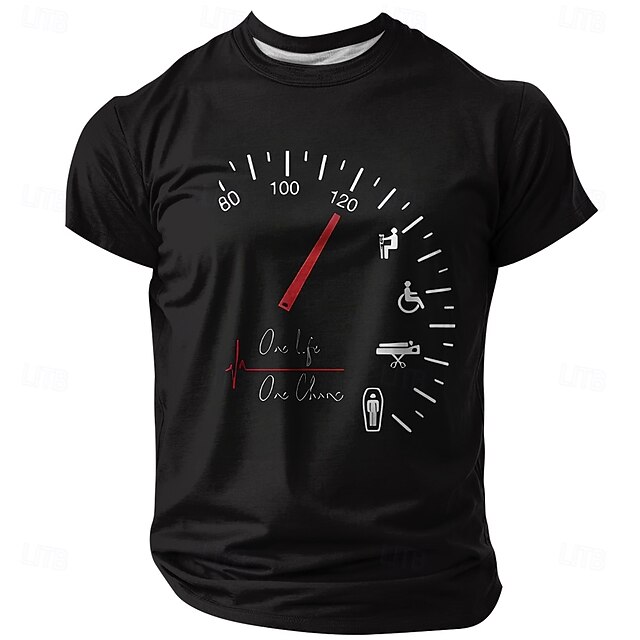 Men's Black Graphic T-Shirt - "One Life One Chance" Life Speedometer Mortality Design4