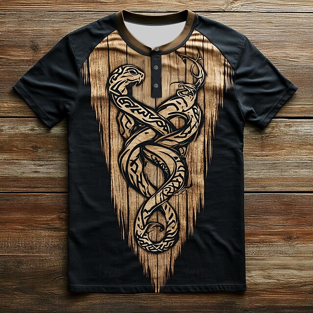 Men's Graphic Snake T Shirt Henley Shirt Short Sleeve Designer Retro Vintage Street Casual Daily Summer Spring Black Henley Henley T-Shirt4