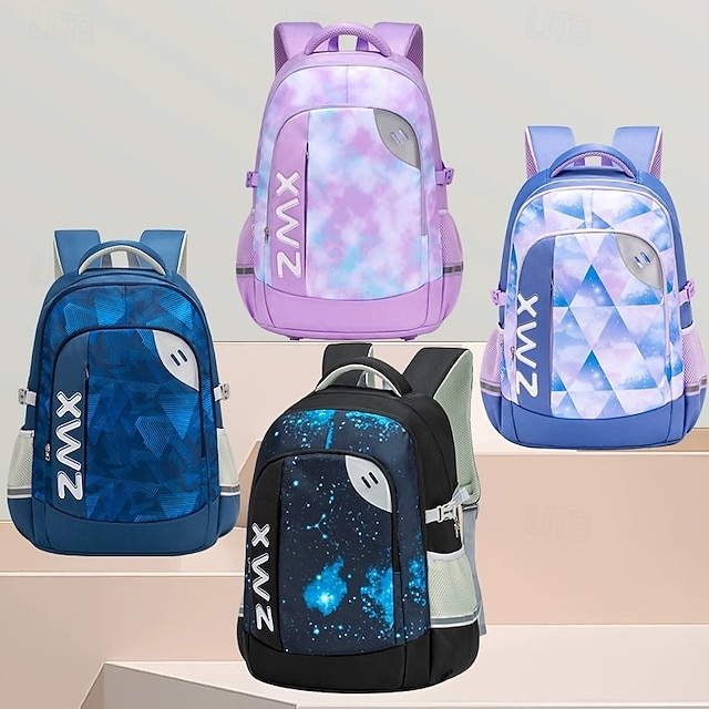  Stora skolryggsäckar för barn – lätta skolväskor med dragkedja och nätfickor på sidorna för pojkar och flickor