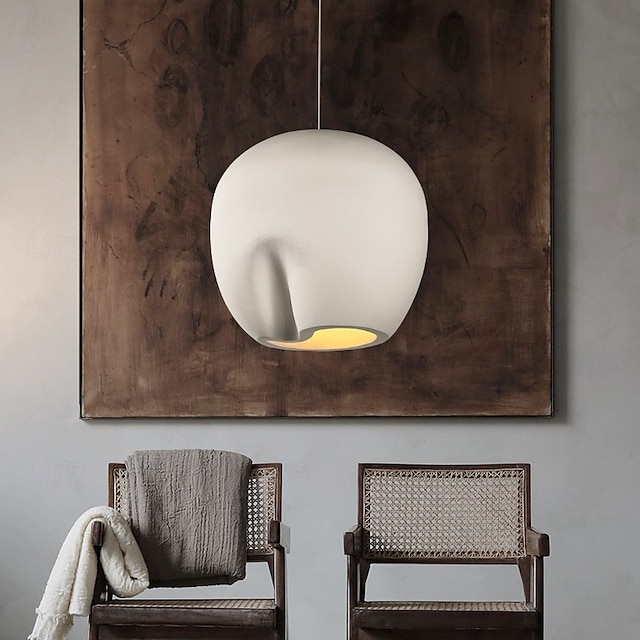  Minimalist White Art Deco Pendant Light, Polystyrene Materia, Warm White White Light, E26 E27, Adjustable Chain