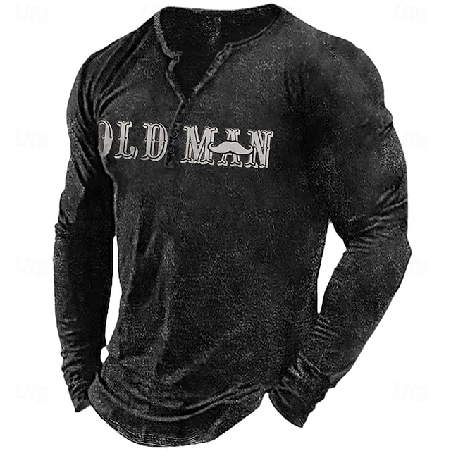  Herr Bokstav Grafiska tryck T-shirt Henleytröja Långärmad Het stämpling Designer Grundläggande Modernt Modernt Semester Gata Utekväll Vår & Höst Svart Rubinrött Marinblå Grön Armégrön Rund hals