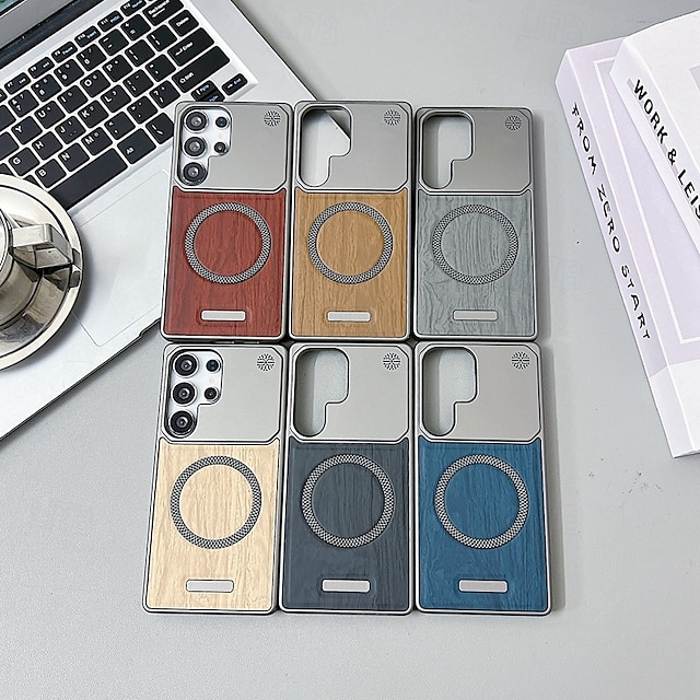  Phone Case For Samsung Galaxy S25 Ultra S24 Ultra S23 Ultra Back Cover Magnetic Shockproof Wood Grain PC