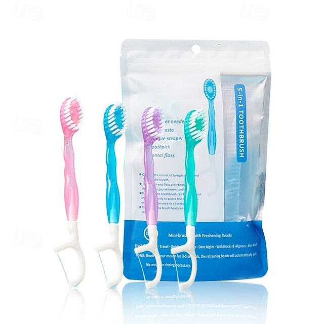 26 Pcs 5 in 1 Mini Toothbrush & Floss & Tongue Scraper & Toothpick Set ...