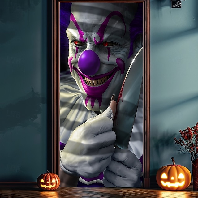  Halloween Dørdeksler Ugang Klovn av Tom Wood Dør Tapestry Dør Gardin Dekorasjon Bakgrunn Dør Banner Frontdør Landsted Helligdag Fest Innendørs Utendørs Dekor Forsyninger