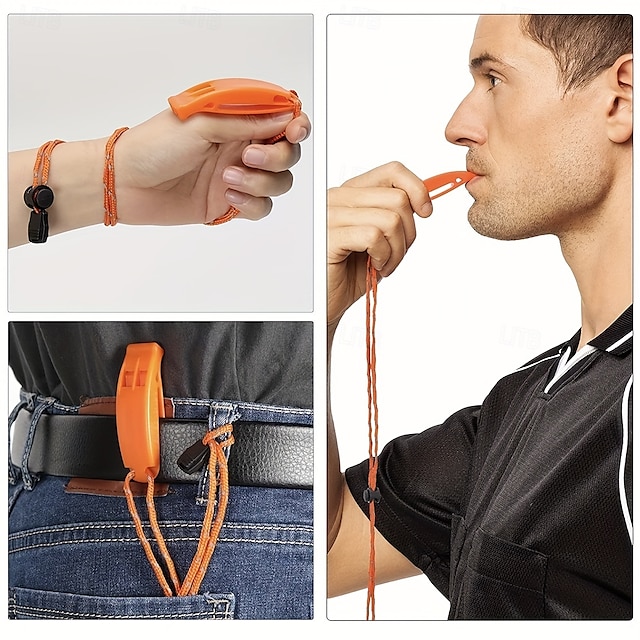  2 apitos de emergência de compartimento duplo em material PP durável com cordão - perfeitos para acampamentos e caminhadas&sinais de segurança de caça