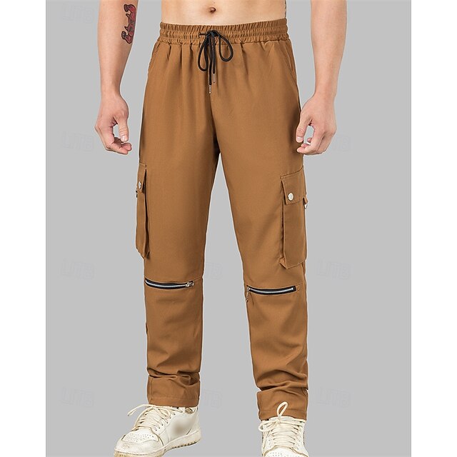  Per uomo Pantaloni Cargo Pantaloni Elastico in vita Coulisse Multi-tasche Semplice Indossabile All'aperto Quotidiano Campeggio & Escursionismo Moda Classico Nero Marrone Micro-elastico