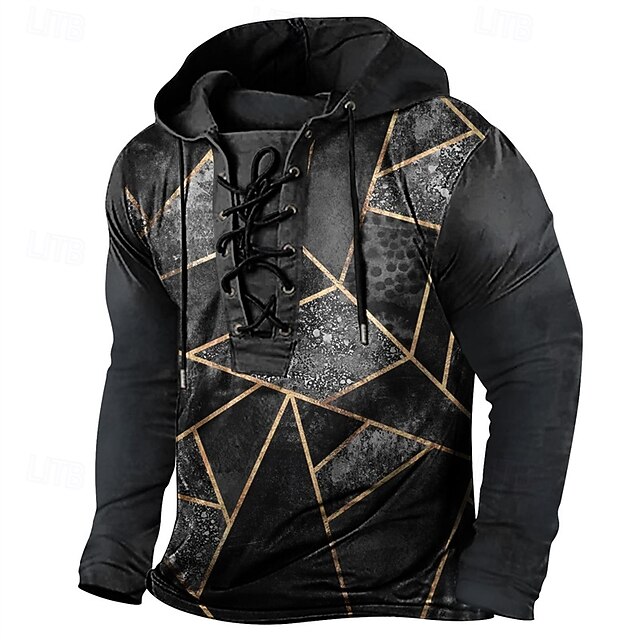 Men's T Shirt Tee Tee Top Long Sleeve Shirt Long Sleeve Hooded Spring Fall Color Block Fashion Designer Basic Lace up Patchwork Vacation Street Going out Black Royal Blue Blue Top Tee for Men4