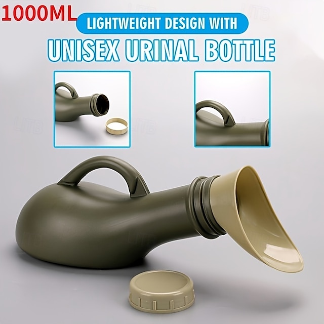  1 bottiglia per orinatoio portatile da 33,81 once per viaggi e campeggio&avventure all'aria aperta - design leggero in plastica verde con maniglia, comoda soluzione igienica per i viaggi in