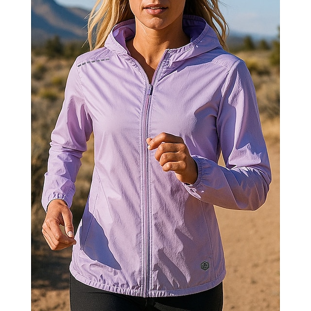  Femmes Veste de course Veste d'extérieur Veste à capuche Cordon de serrage Poche à Fermeture Éclair manche longue Top Athleisure Coupe-vent UPF 50+ Respirant Pêche Randonnée Course Tenue de sport