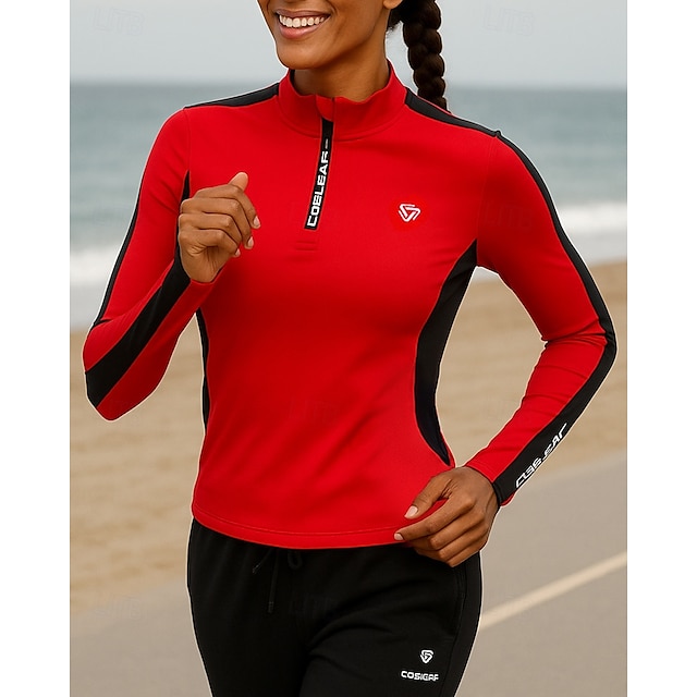  Mujer Top para correr Sudadera deportiva Cremallera de un cuarto Manga Larga Camiseta Ropa Deportiva Transpirable Al Aire Libre Corriendo Yoga Ropa de deporte Ropa de Deporte Bloque de color Negro