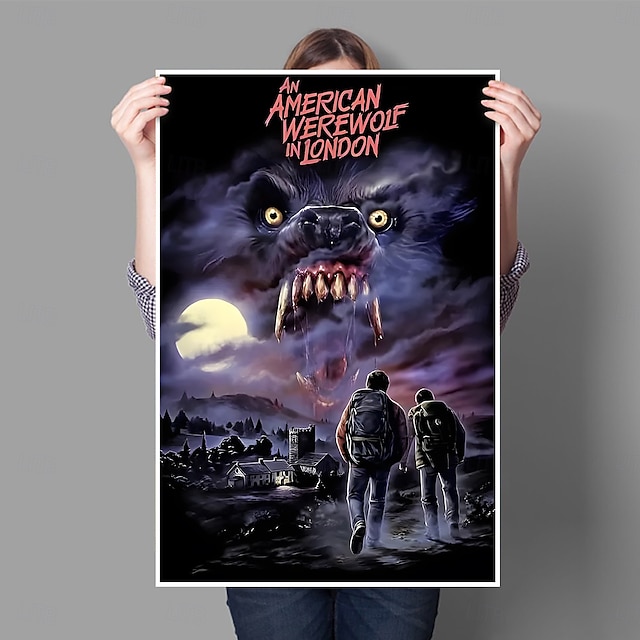  Plakat na płótnie w stylu klasycznym, wielokrotnego użytku – amerykański wilkołak w Londynie, dekoracja ścienna do sypialni, salonu i korytarza – wyjątkowy pomysł na prezent dla miłośników filmów