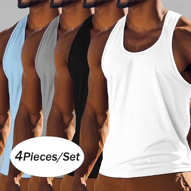  Hombre Camiseta sin mangas Chaleco Camisetas Interiores Camisa sin mangas Sin Mangas Cuello redondo Cuchara Verano Color sólido Plano Moda Básico Clásico 4 Piezas Calle Casual Deportes A B C Camiseta