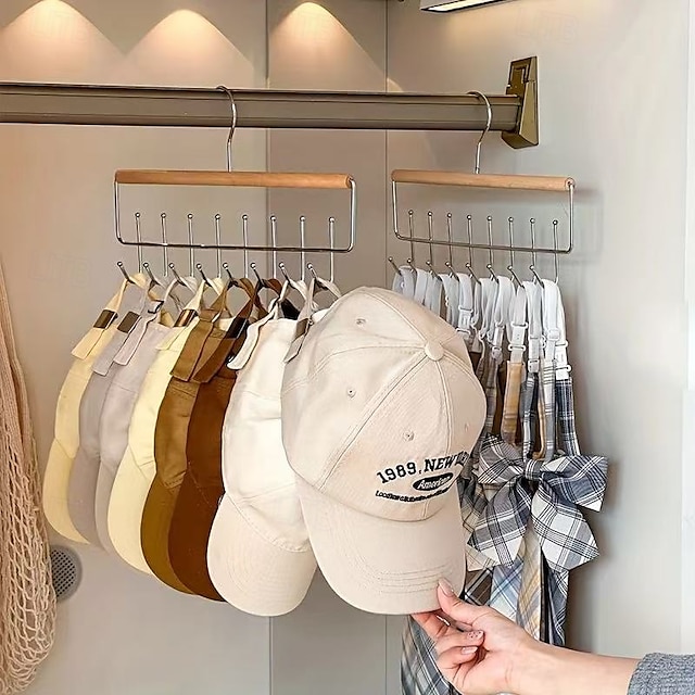  Gruccia multifunzionale in legno con ganci, portaoggetti per cappelli, biancheria intima, canottiere, ideale per casa, dormitorio, armadio e negozi di abbigliamento