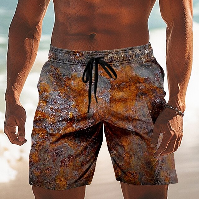 Men's Rust Prints Swim Trunks Swim Shorts Board Shorts Mid Waist Retro Vintage Outdoor Vacation Dailywear Side Pockets Mesh Lining Elastic Drawstring Waist Designer Clothing Apparel4