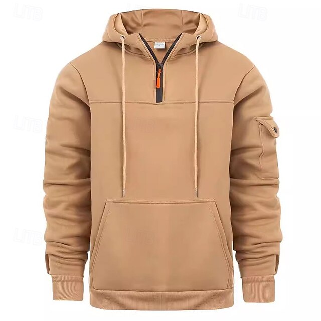  Homme Sweat à capuche Sweat à capuche quart zippé Noir bleu marine Kaki Gris Clair Gris foncé À capuche Uni Patchwork Poche Avant Quart de zip Sport & Loisir Occasionnel Quotidien Streetwear Frais