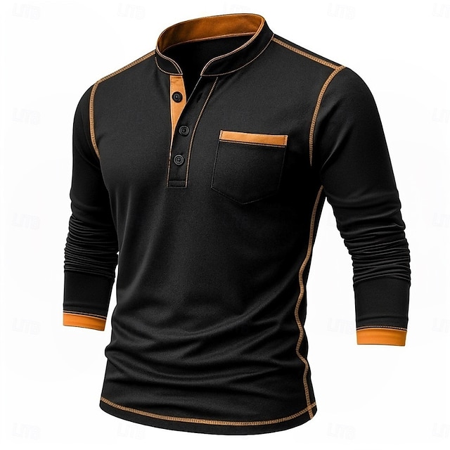  Herren Henley Hemd T-Shirt Henley Oberteil Langarm Einfarbig Einfach Mode Designer Lässig Farbblock Knöpfe Henley Outdoor Lässig Täglich Sommer Frühling Herbst Schwarz Weiß Marineblau Henley T-Shirt