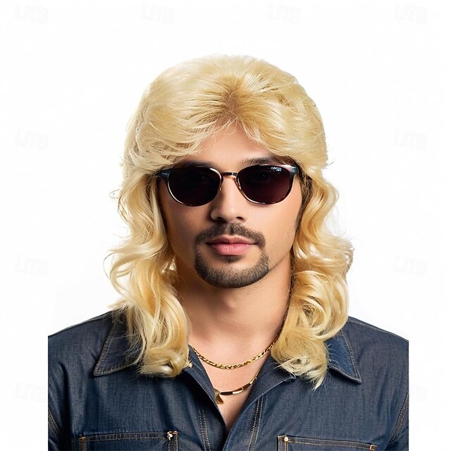  Mullet Wig Men Wigs Joe Dirt Emo Wig 70s 80s Halloween Costumes Punk Rocker Long Wig