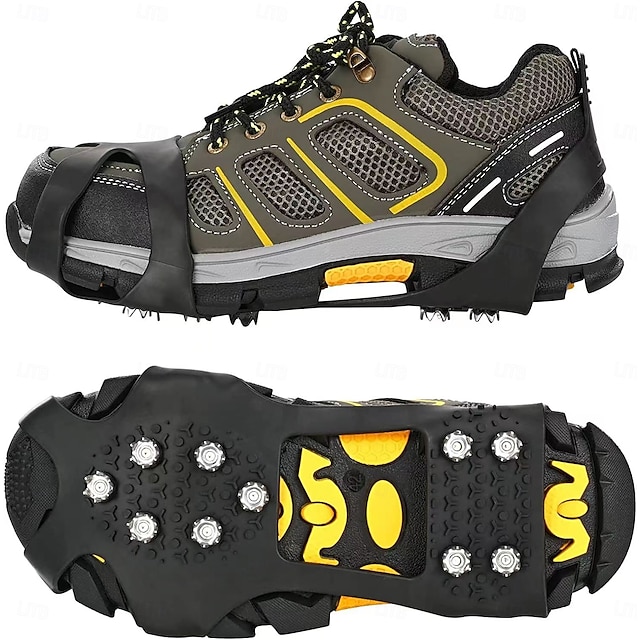  Crampons antidérapants en caoutchouc pour chaussures d'hiver, traction à 10 crampons pour la neige et la glace, installation facile, noirs - idéal pour la sécurité en extérieur