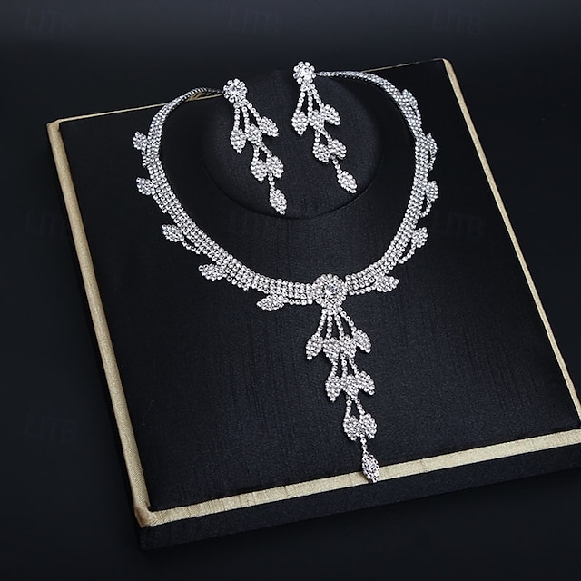  Seturi de bijuterii de mireasă 2 Diamante Artificiale 1 Colier Cercei Pentru femei Lux Clasic Corean Încântător Franjuri Frunze Iubire Neregulat Set de bijuterii Pentru Nuntă Cadou Casual