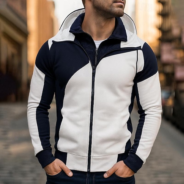  Per uomo Felpa con cappuccio Felpa con cappuccio a zip intera Felpa con cappuccio in pile Bianco Rosso Blu Grigio Con Cappuccio Semplice Patchwork Sport & Outdoor Casuale Quotidiano Streetwear Cool